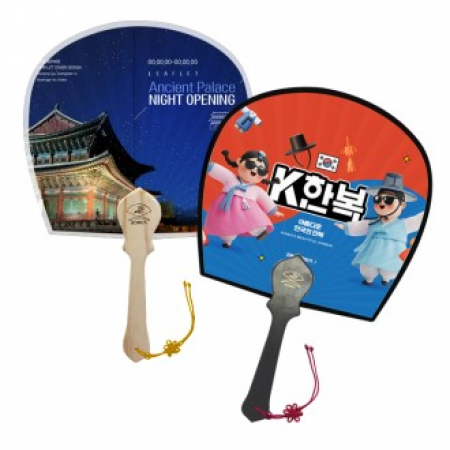 (독판)전통부채 한지 선 (대중소) 양면 인쇄 우드 블랙 #2