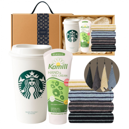 스타벅스 리유저블 핫컵 473ml + 카밀핸드크림 + 송월 핸드타올 1P 고급띠지 손잡이 기프트박스 선물세트 #3