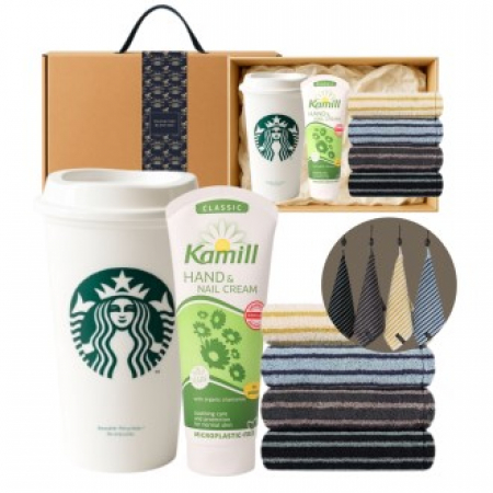 스타벅스 리유저블 핫컵 473ml + 카밀핸드크림 + 송월 핸드타올 1P 고급띠지 손잡이 기프트박스 선물세트 #2