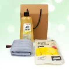 트리오 곡물설거지 주방세제 500g + 고리 주방타올 + 면코팅 고무장갑 + 끈케이스