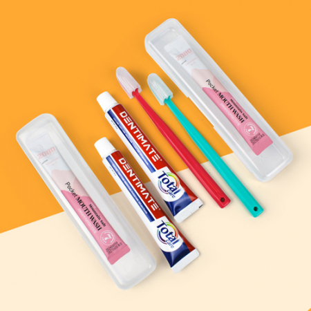 크리오 덴티메이트 치약 2개+크리오 미세모칫솔 2개+2080 퓨어 가글 마일드 민트향10ml 2개+투명 휴대용케이스 #3