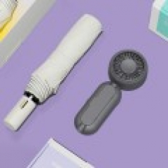 루티네 선물세트 골드버튼 자동 암막 양우산 + 우산애착 미니 선풍기