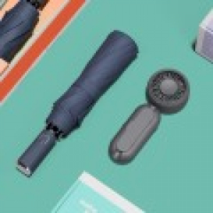 루티네 선물세트 베이직 자동 암막 양우산 + 우산애착 미니 선풍기