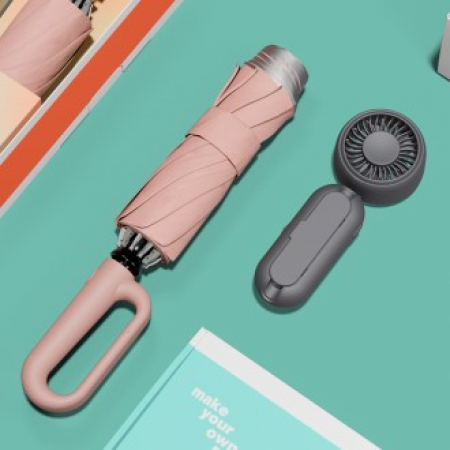 루티네 선물세트 비너그립 자동 암막 양우산 + 우산애착 미니 선풍기 #2