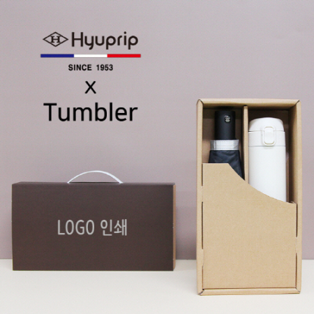 협립 3단 폰지 실버 수동 우산 + 모던 원터치 500ml 텀블러 세트 #2