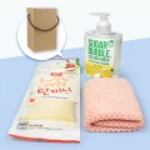 슈가버블 주방세제 470ml + 폭신 핸드타올 + 단미니 고무장갑 + 끈케이스