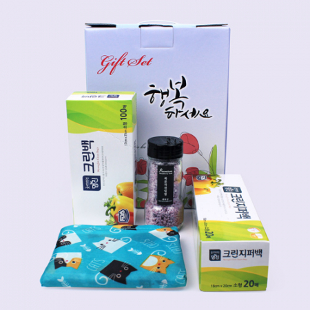 접이식 장바구니 + 크린백 + 복분자 천일염 + 크린지퍼백  4종세트 #2