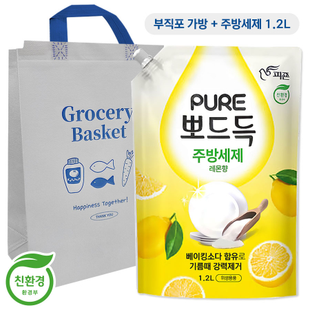 슬기로운 가정생활 세트 1호(피죤 퓨어 뽀드득 주방세제 1.2L+리유저블 부직포 장바구니) #3