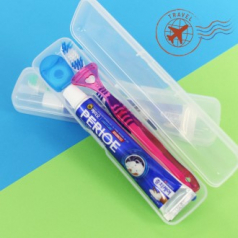 투명케이스+페리오+미세모칫솔+혀크리너+치실 휴대용 양치세트 치약칫솔세트
